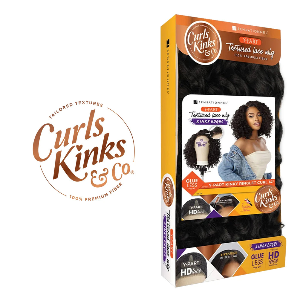 Sensationnel HD Lace Front Synthetic Wig Curls Kinks N Co Glueless Kinky Edges Y-Part Kinky Ringlet Curl 14"