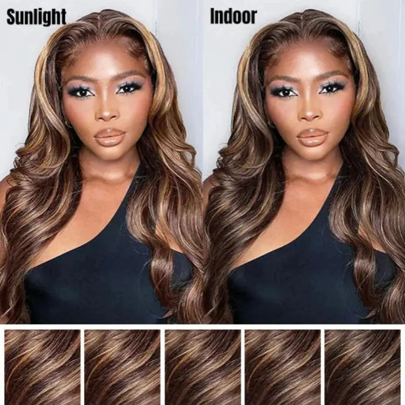 Highlight Brown 13x6 HD Lace Front Wig Body Wave Hair P4/27 Ombre Color 7x5 Glueless Human Hair Lace Frontal Wigs 250% Density