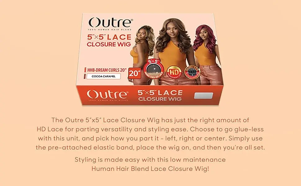 Outre Human Hair Blend Glueless HD 5X5 Lace Closure Wig Malaysian Deep 26" - Deep Curl Style, Soft & Smooth, Luxurious Length