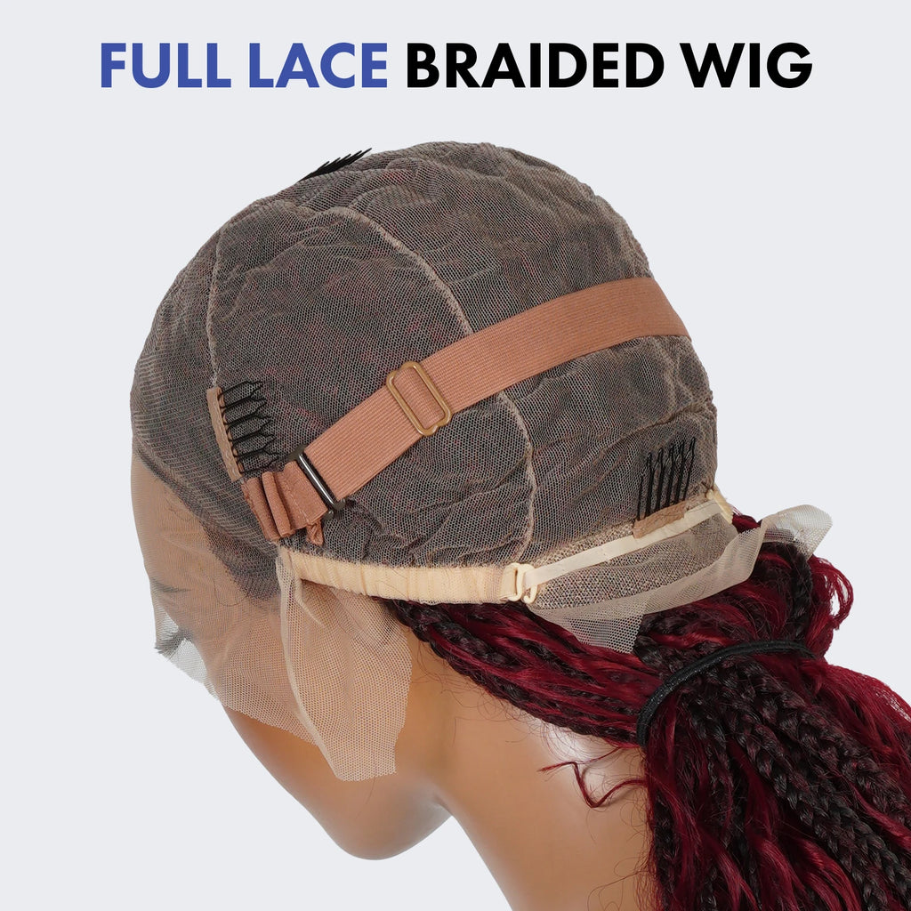 Authentic Glueless Full Lace Braided Wig Medium Knotless Boho Box Braid Deep Twist 32" BW Unit3
