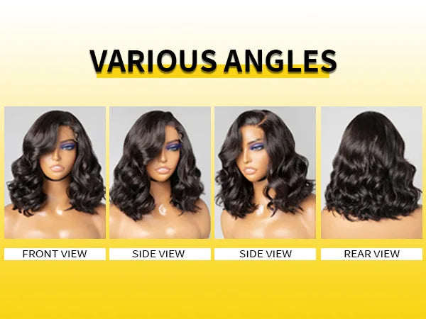 180% Layered Cut Short Bob Glueless Wigs Human Hair Pre Cut 5x5 HD Lace Closure Wig  Wig Pre Plucked Side Parted Natural Black