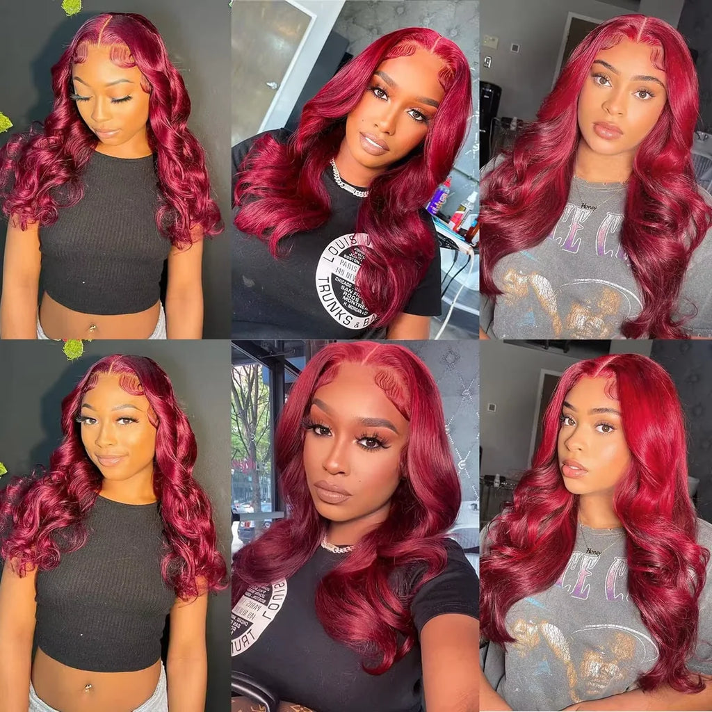 360 Full Lace Wig Human Hair 99j Red Colored Wigs Body Wave Wig 7X5 Glueless Burgundy HD Lace Frontal Wig Human Hair Pre Plucked