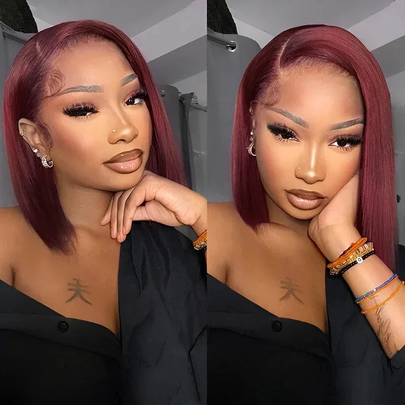 99J Burgundy Wear Go Glueless 13x4 Bob Straight Human Hair Wigs Brazilian Colored Short Wig 7x5 No Glue Pre Cut Wigs Pre Plucked