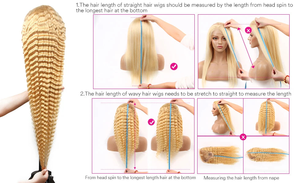 250 Density 40 Inch Deep Wave 613 HD Glueless Honey Blonde Lace Front Human Hair Wigs 13x6 Lace Frontal Curly Wave Wig For Woman