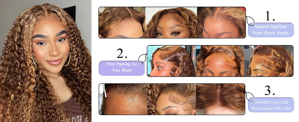 4/27 Highlight Ombre Deep Wave HD Lace Front Wigs Water Curly 30 40 Inch Brown 13x6 Color Lace Frontal Human Hair Wig Brazilian