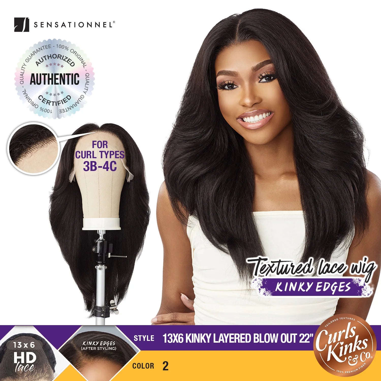 Sensationnel Curls Kinks N Co Glueless HD Lace Front Wig Kinky Edges 13X6 Kinky Layered Blow Out 22" - Loose Curl Style