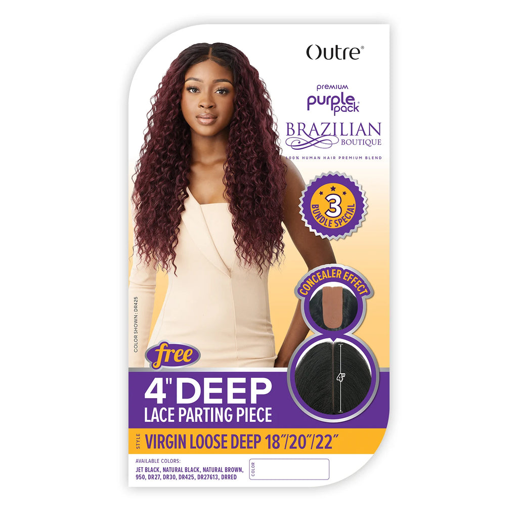 Outre Human Hair Blend Weave Premium Purple Pack Brazilian Boutique Virgin Loose Deep 18", 20", 22"+ Free 4" Deep Lace Parting P