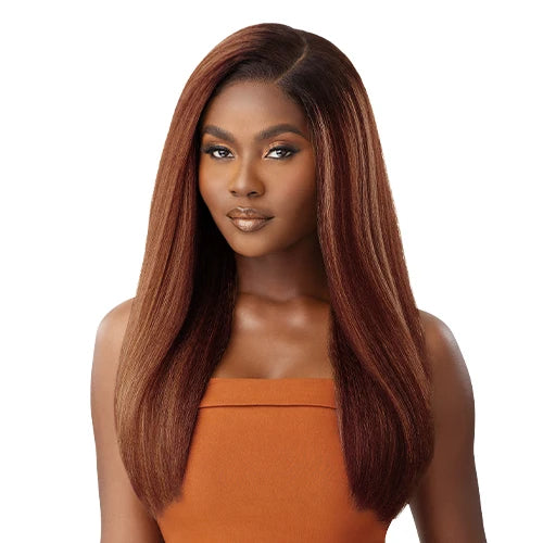 Outre Human Hair Blend Glueless HD 5X5 Lace Closure Wig Kinky Straight 24" - Long, Natural Curl Style Added, Premium Quality