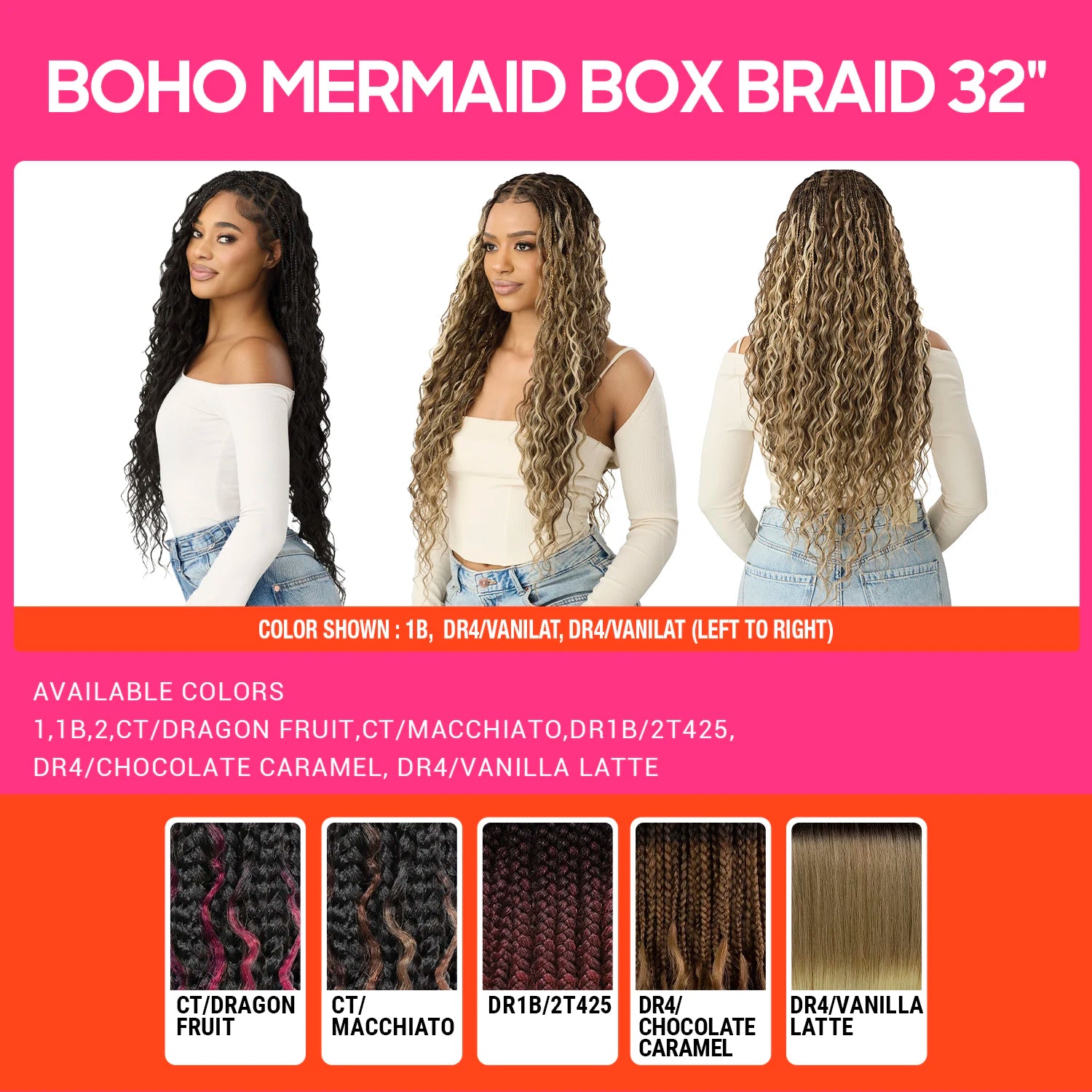 Outre HD Braided Whole Lace Synthetic Wig Glueless Knotless Boho Mermaid Box Braid 32"