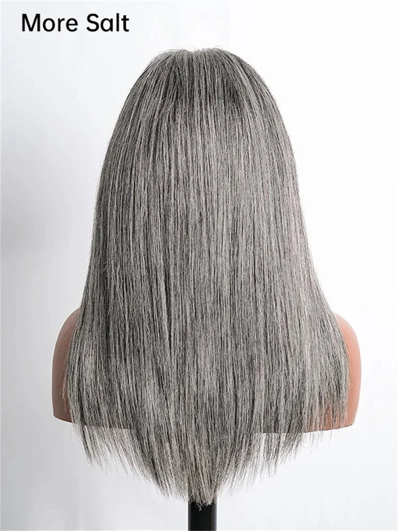13x4 HD Transparent Pepper Gray Beginner Friendly Straight Lace Front Wigs 250 Density Glueless Straight Wig 100% Human Hair Wig