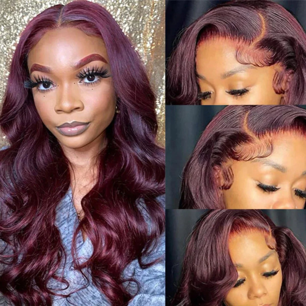 Ready to wear Wine Red Lace Front Wigs Burgundy 99J Layered Cut Loose Body Wave Glueless 7x5 Closure Lace Human Hair Wig