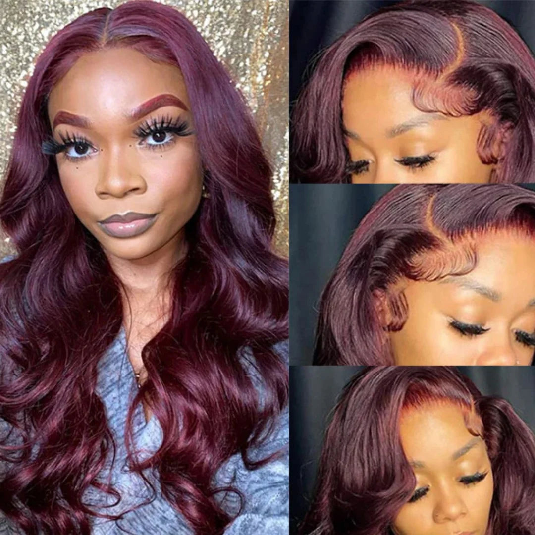 Ready to wear Wine Red Lace Front Wigs Burgundy 99J Layered Cut Loose Body Wave Glueless 7x5 Closure Lace Human Hair Wig