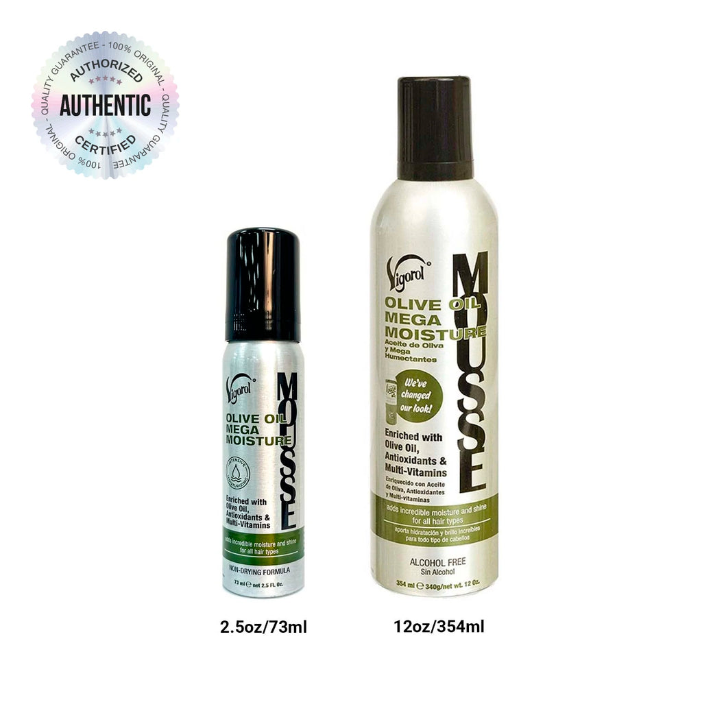 Vigorol Olive Oil Mega Moisture Foaming Mousse - Adds Shine, Locks in Moisture, Defines Curls