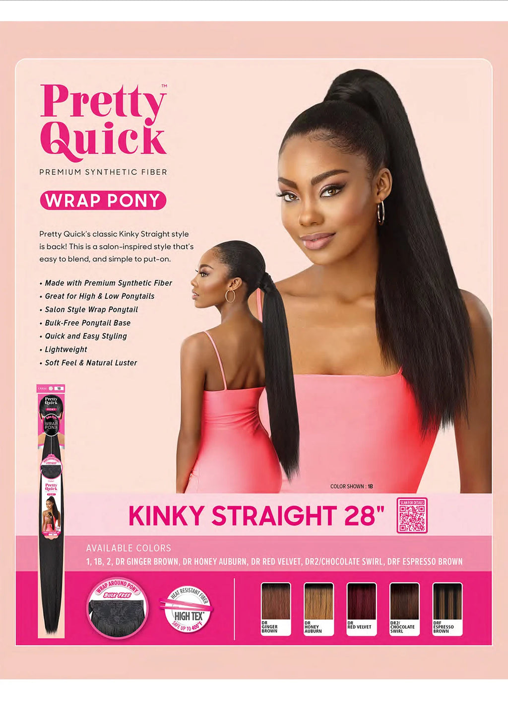 Outre Wrap Synthetic Ponytail Pretty Quick Kinky Straight Ponytail 28"