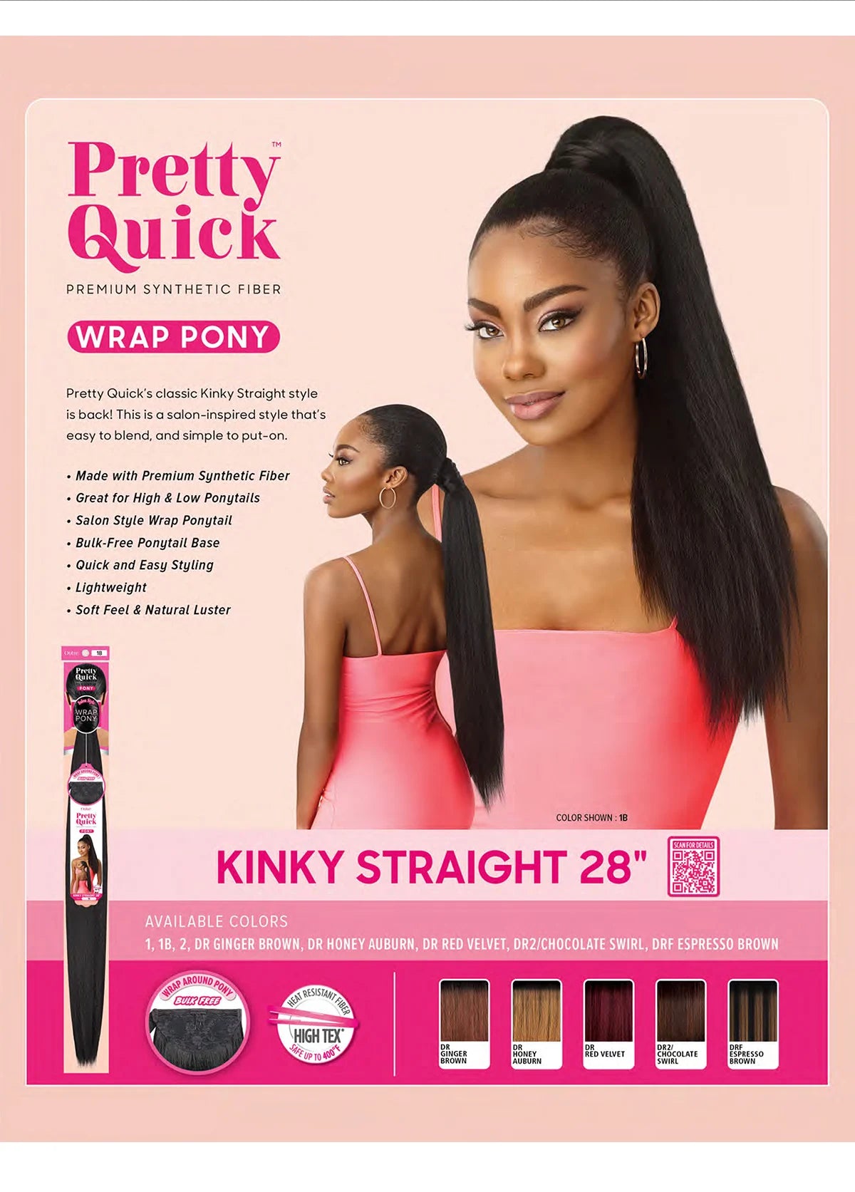 Outre Wrap Synthetic Ponytail Pretty Quick Kinky Straight Ponytail 28"
