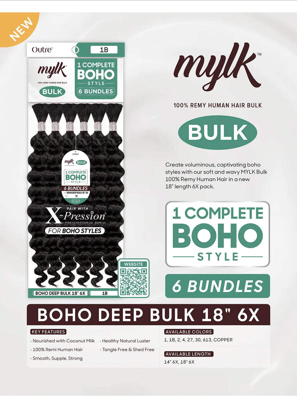 Outre Remi Human Hair Braids Mylk Boho Deep Bulk 18" 6X