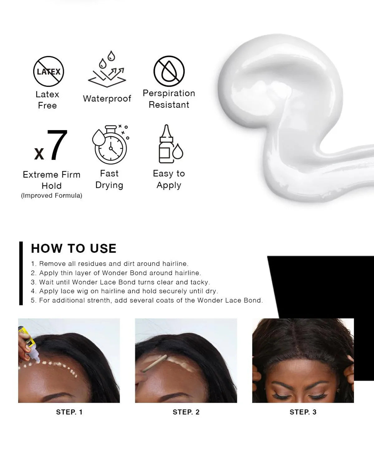 Ebin New York Wonder Lace Bond Tube 0.23oz/ 7ml - Strong Hold, Compact Size, Perfect for Travel & Quick Touch-Ups