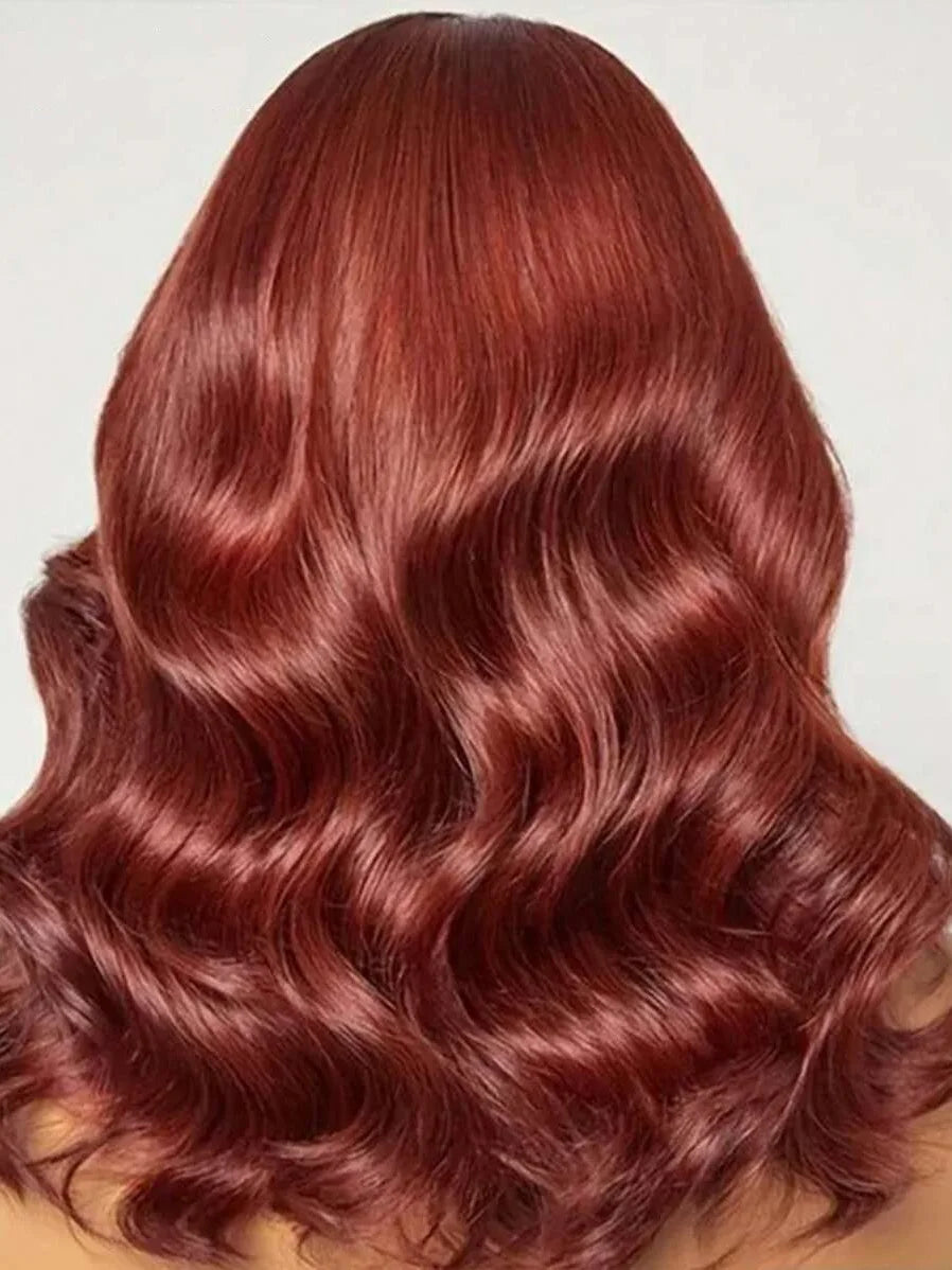 13x4 Auburn Colored Human Hair Lace Front Wigs Body Wave Glueless Wigs 180% Density Reddish Brown Lace Front Wigs 22 Inch