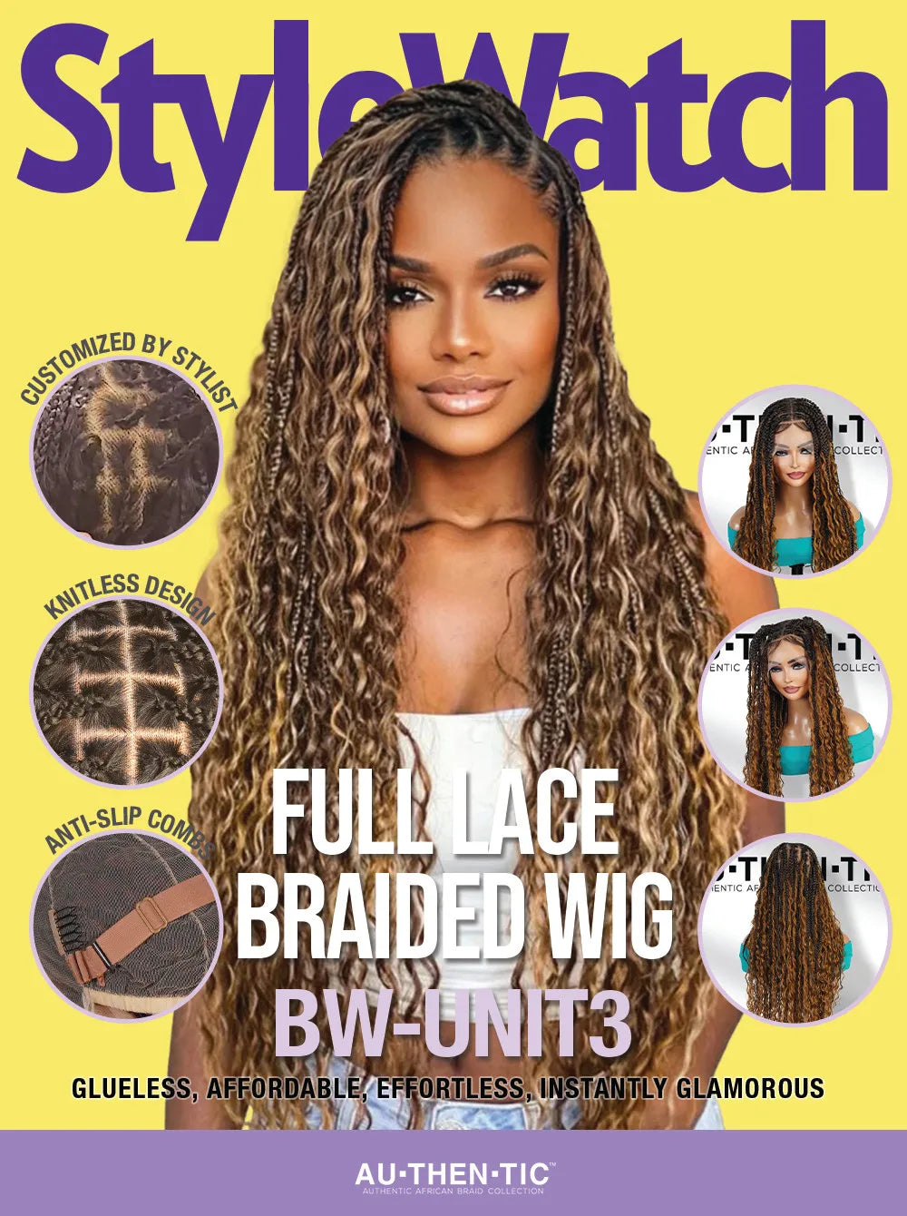 Authentic Glueless Full Lace Braided Wig Medium Knotless Boho Box Braid Deep Twist 32" BW Unit3