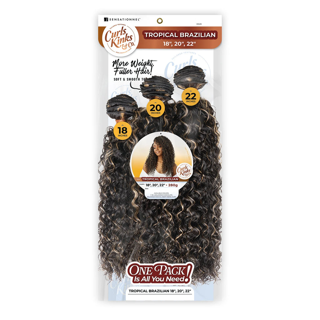 Sensationnel Weave Curls Kinks N Co Synthetic Bundles 3X Multi Pack Tropical Brazilian 18"20"22"