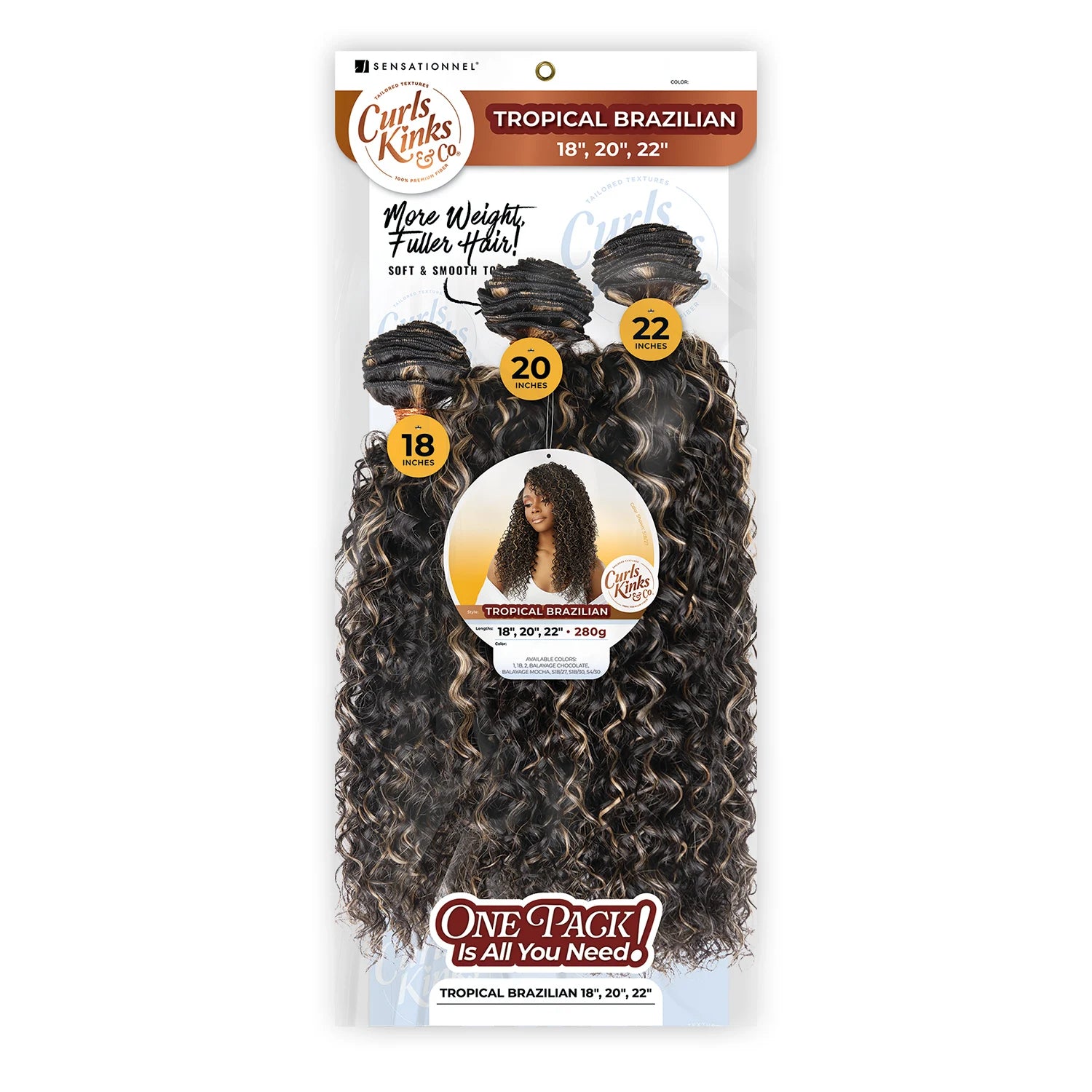 Sensationnel Weave Curls Kinks N Co Synthetic Bundles 3X Multi Pack Tropical Brazilian 18"20"22"