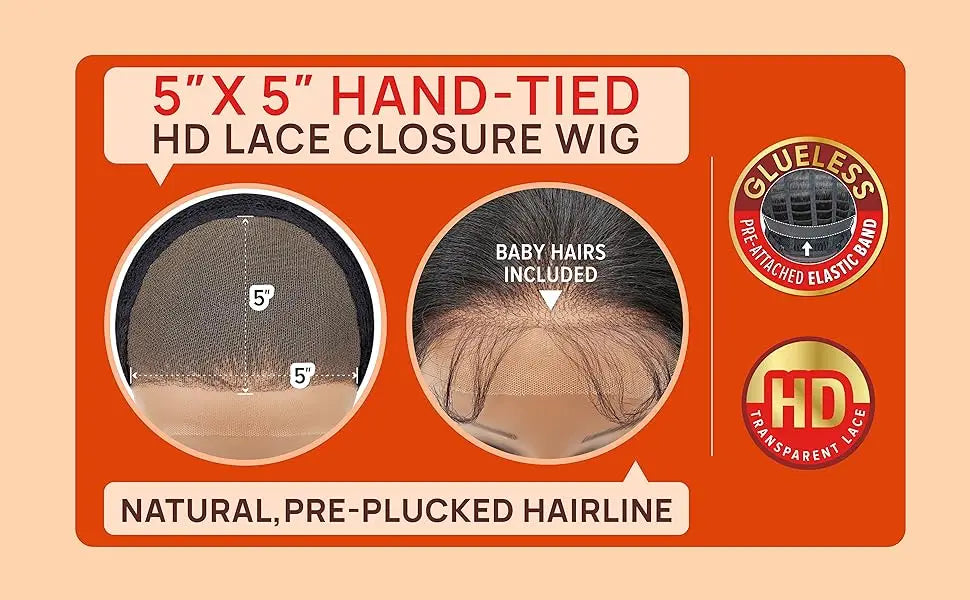 Outre Human Hair Blend Glueless HD 5X5 Lace Closure Wig Malaysian Deep 26" - Deep Curl Style, Soft & Smooth, Luxurious Length