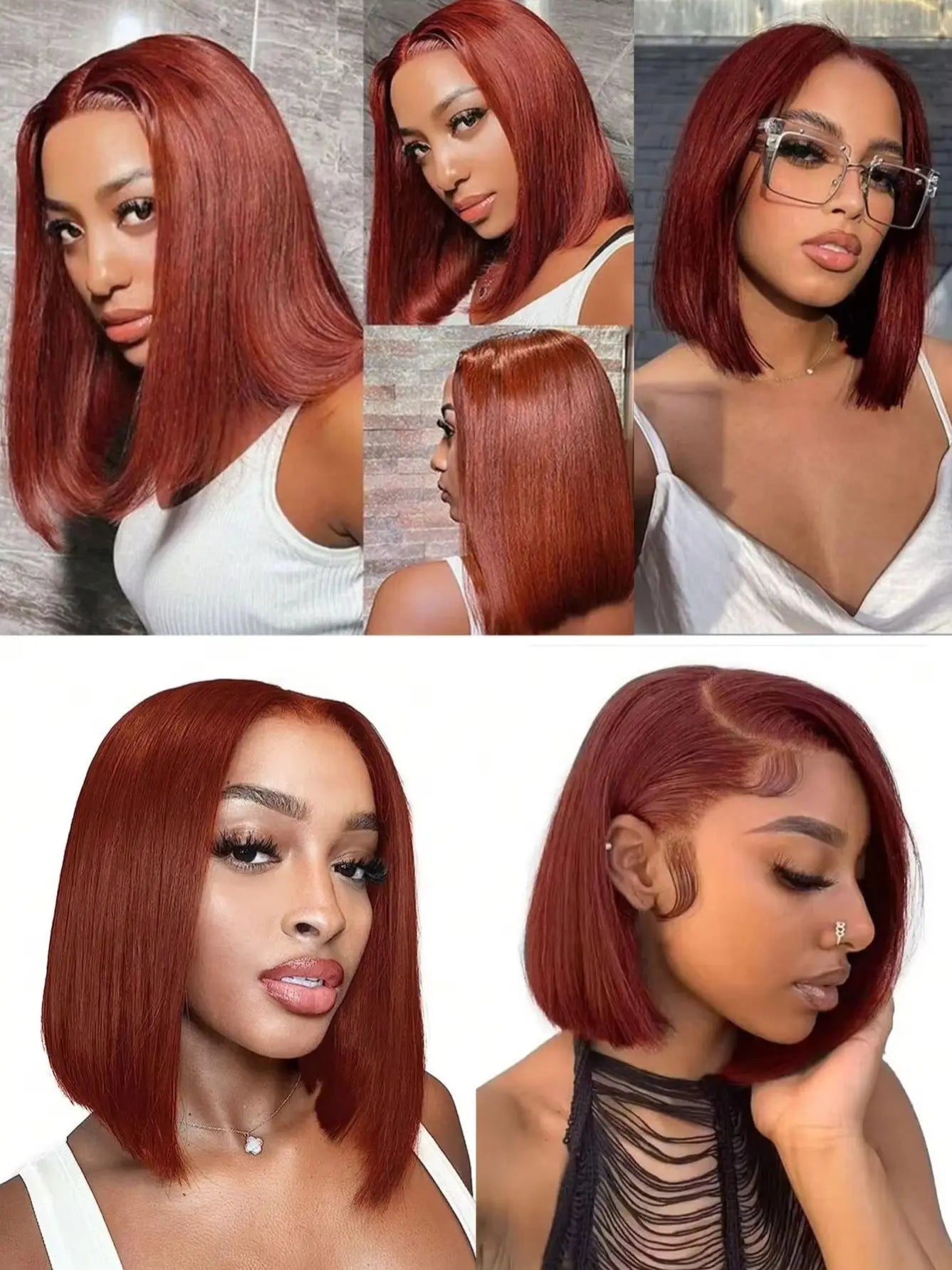 Reddish Brown Glueless Bob Wig Human Hair Straight Bob Wig 180% Density Upgrade 7×5 Glueless Hd Lace Closure Bob Wig Brown #33