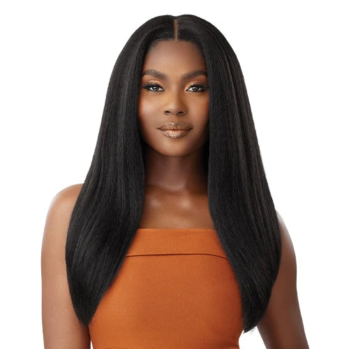 Outre Human Hair Blend Glueless HD 5X5 Lace Closure Wig Kinky Straight 24" - Long, Natural Curl Style Added, Premium Quality