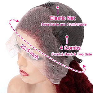 Luckathy Deep Wave Lace Frontal Wigs 13x4 13X6 Red Color HD Lace Front Wig Pre-Plucked 99J Burgundy Deep Curly Human Hair Wigs