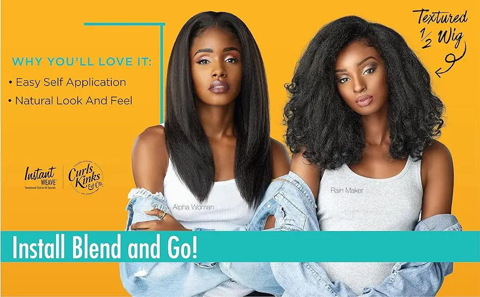 Sensationnel Textured Clip-Ins Weave Curls Kinks N Co Top Lady (Boss Lady) 10"(9Pcs) - Extensions, Easy to install, Kinky Hair