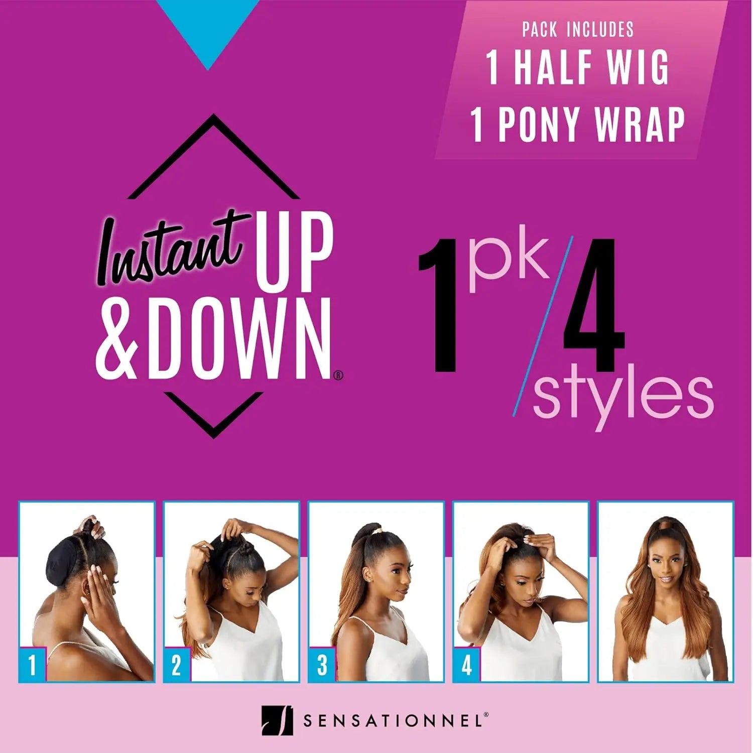 Sensationnel Instant Up N Down Half Wig N Pony Wrap UD 20 - Tight Curl, Versatile Updo, Quick & Easy