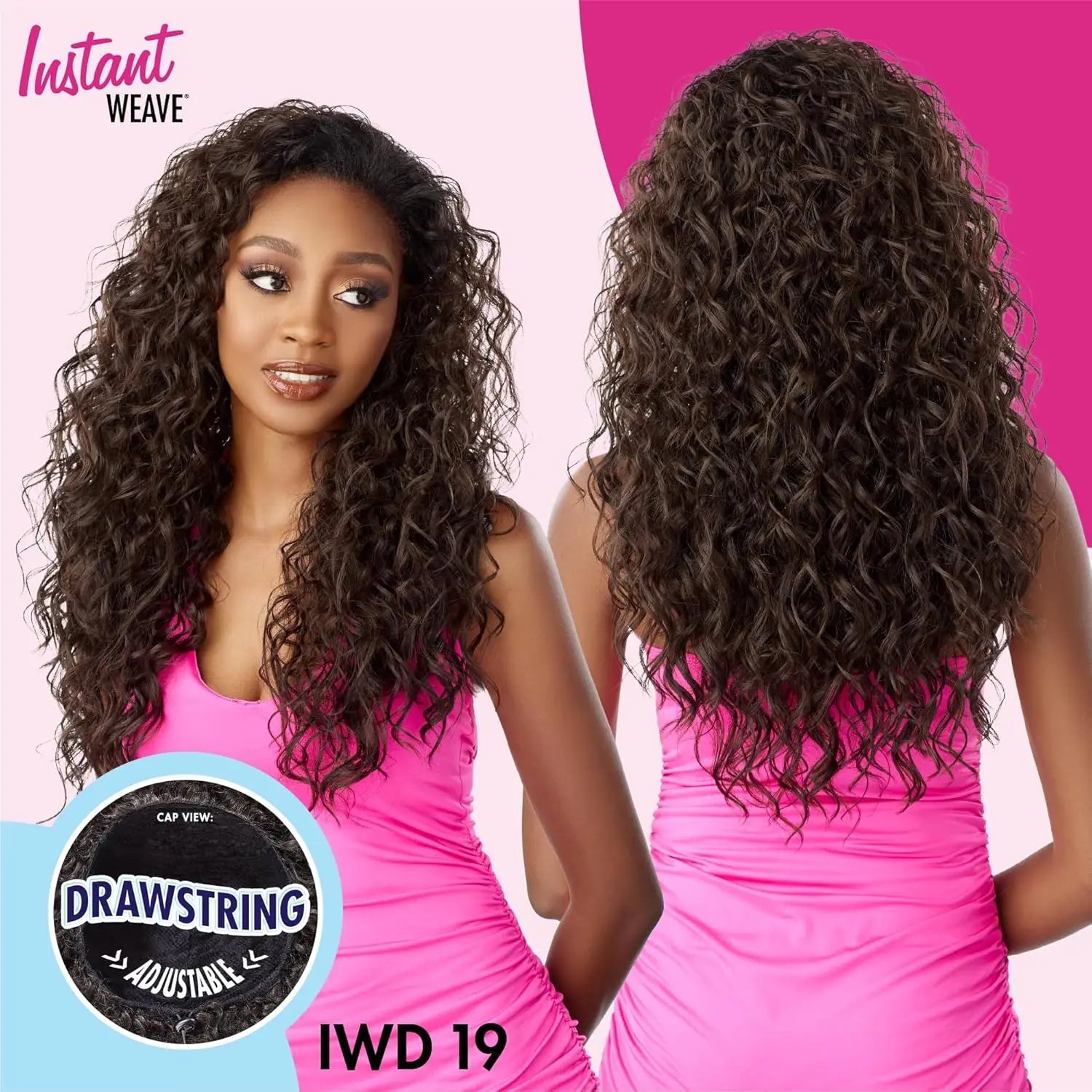 Sensationnel Instant Weave Half Wig Drawstring Cap IWD 19 - Long, Natural Volume, Quick Style, Perfect for Everyday Wear