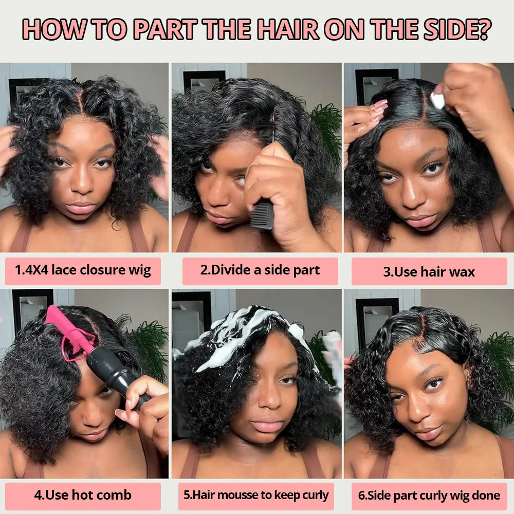 Water Wave 4x4 Closure Wigs Human Hair Glueless Bob Wig Human Hair Pre Plucked 13x4 Deep Curly Lace Front Wig 180% Density Full