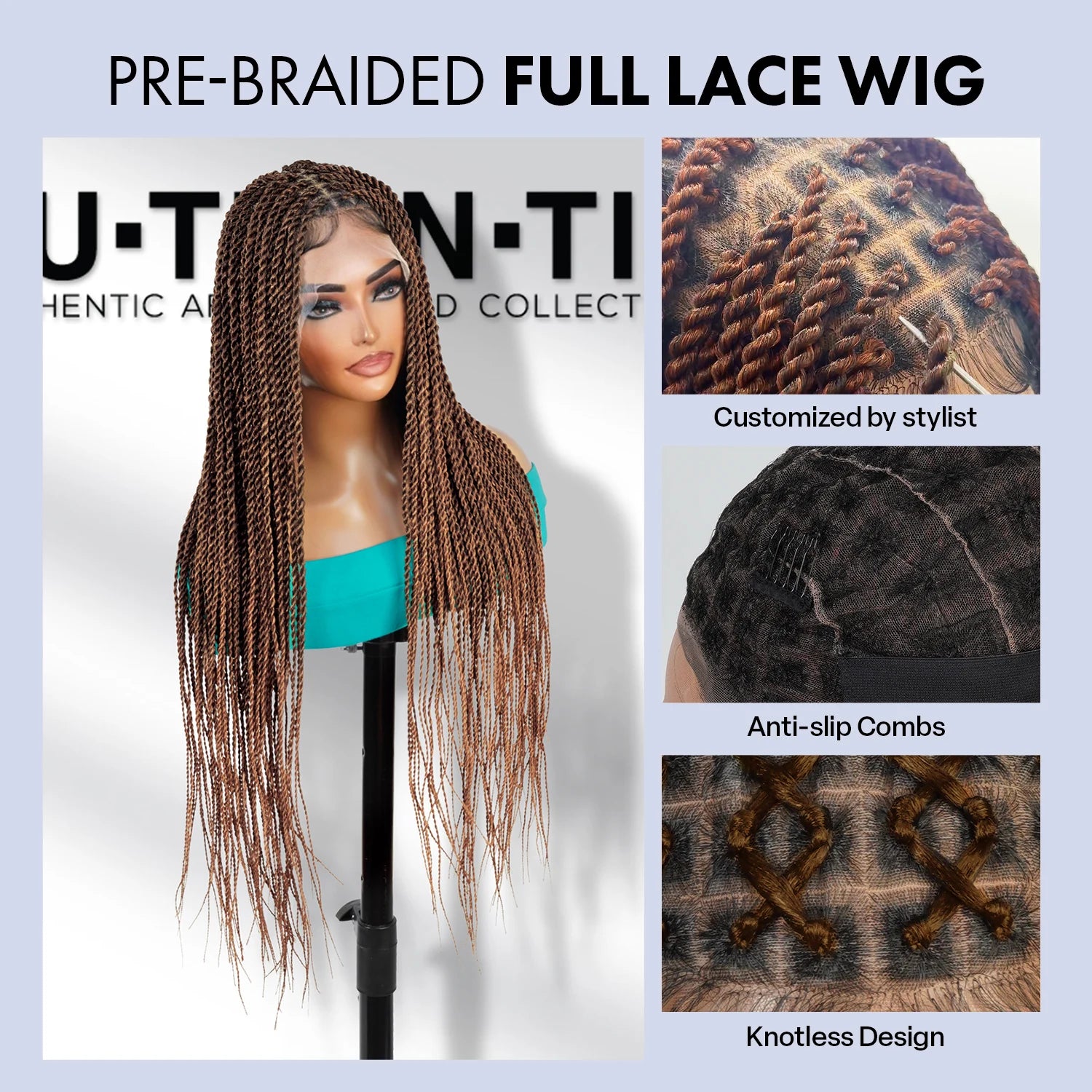 Authentic Glueless Full Lace Braided Wig Medium Knotless Senegalese Twist 26" BW Unit2