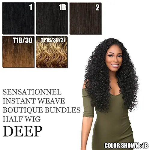 Sensationnel Synthetic Hair Half Wig Instant Weave Boutique Bundles Deep - Long Curly Style, Leave Out, Heat Safe