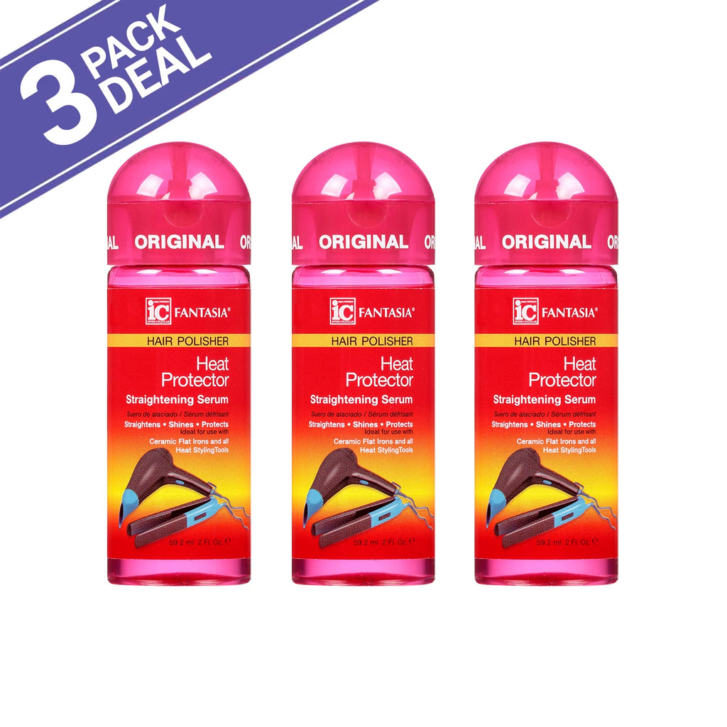 3Pack Deal Fantasia IC Hair Polisher Heat Protector Straightening Serum 2oz / 59.2ml - Heat Protection, Smooths & Reduces Frizz