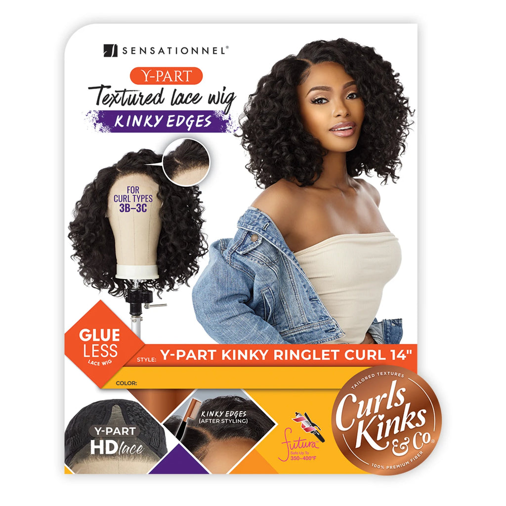 Sensationnel HD Lace Front Synthetic Wig Curls Kinks N Co Glueless Kinky Edges Y-Part Kinky Ringlet Curl 14"