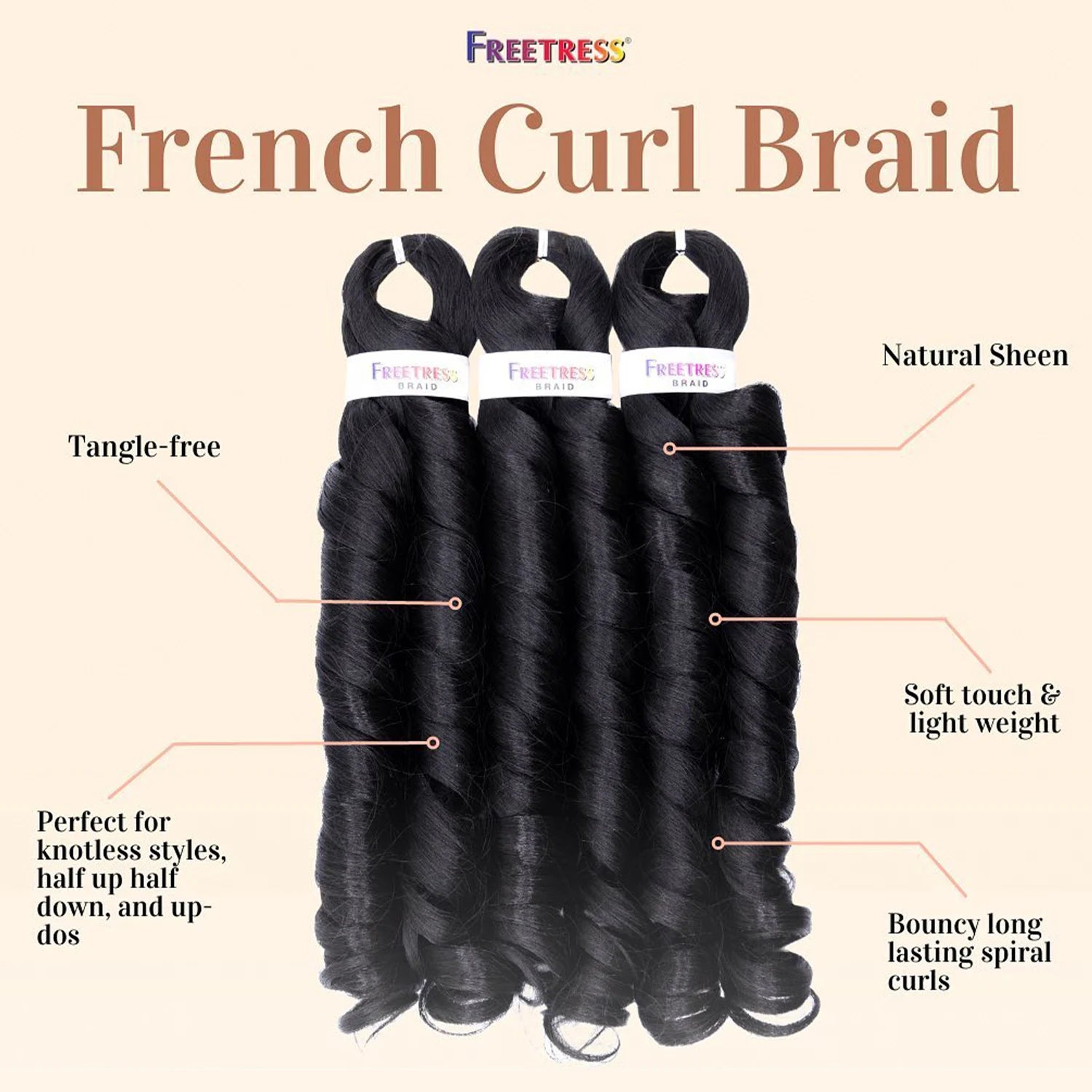 FreeTress Synthetic Crochet Braids 3X French Curl 22"