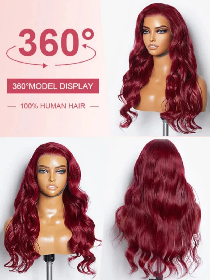 Wear and Go 42 inch Body Wave Wig Burgundy 99J Lace Front Wig 7X5 Glueless Burgundy HD Lace Frontal Wig Human Hair Pre Cut