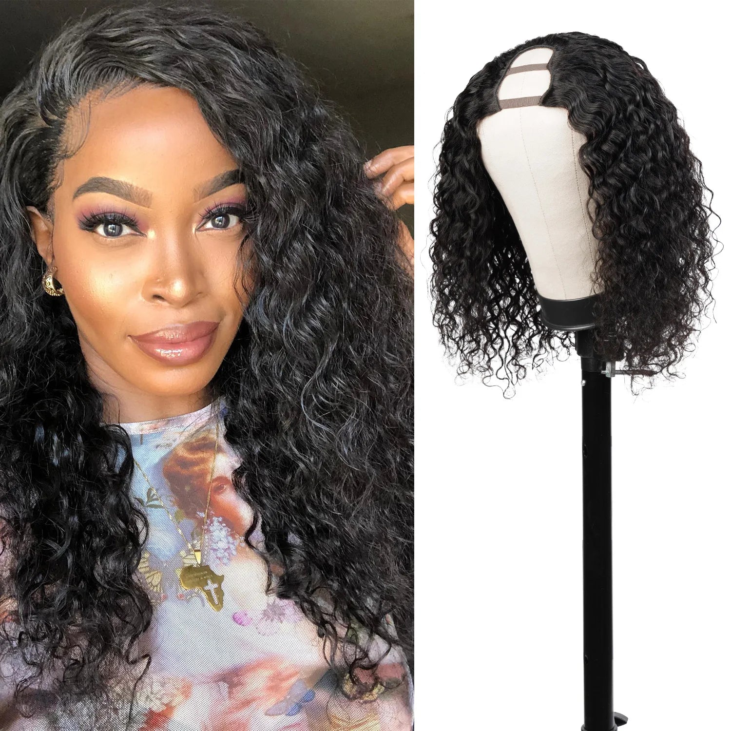 Diva Queen Virgin Human Hair U-Part Clip Wig Water Wave 16"