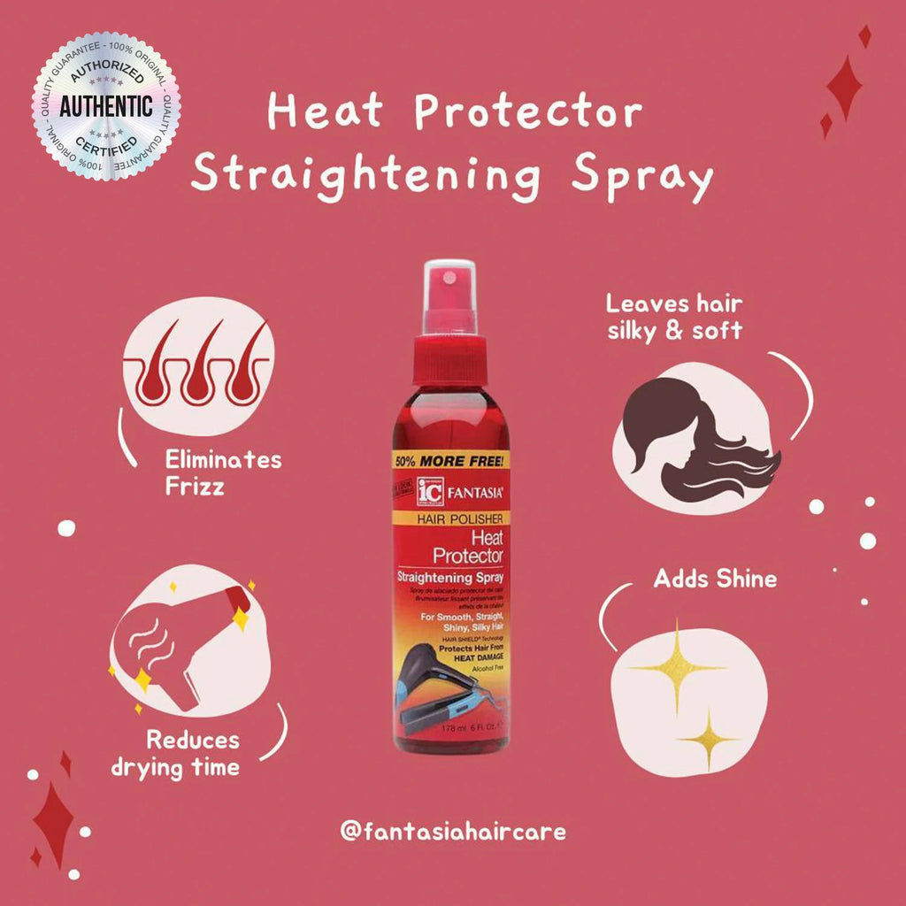 Fantasia IC Hair Polisher Heat Protector Straightening Spray 6oz - Shields from Heat, Reduces Frizz, Smooths Hair