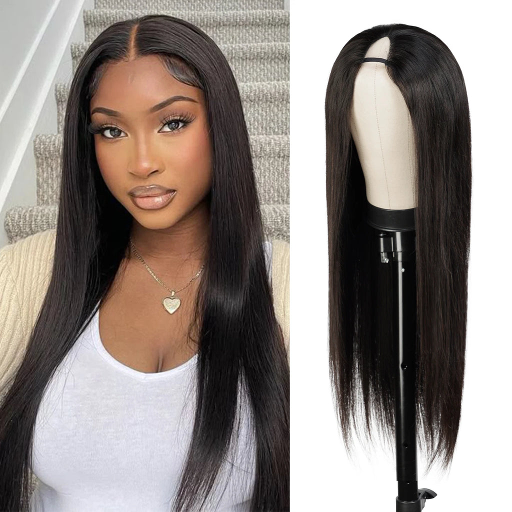 Diva Queen Virgin Human Hair Hand Tied V-Part Clip Wig Straight 24"