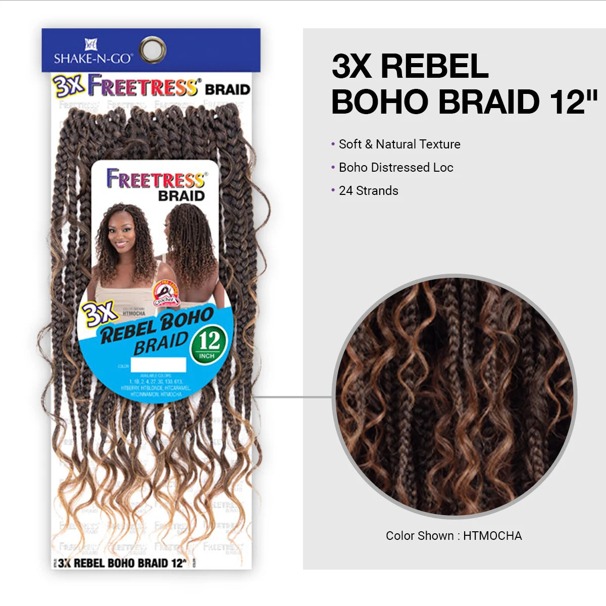 FreeTress Synthetic Crochet Braids 3X Rebel Boho Braid 12"