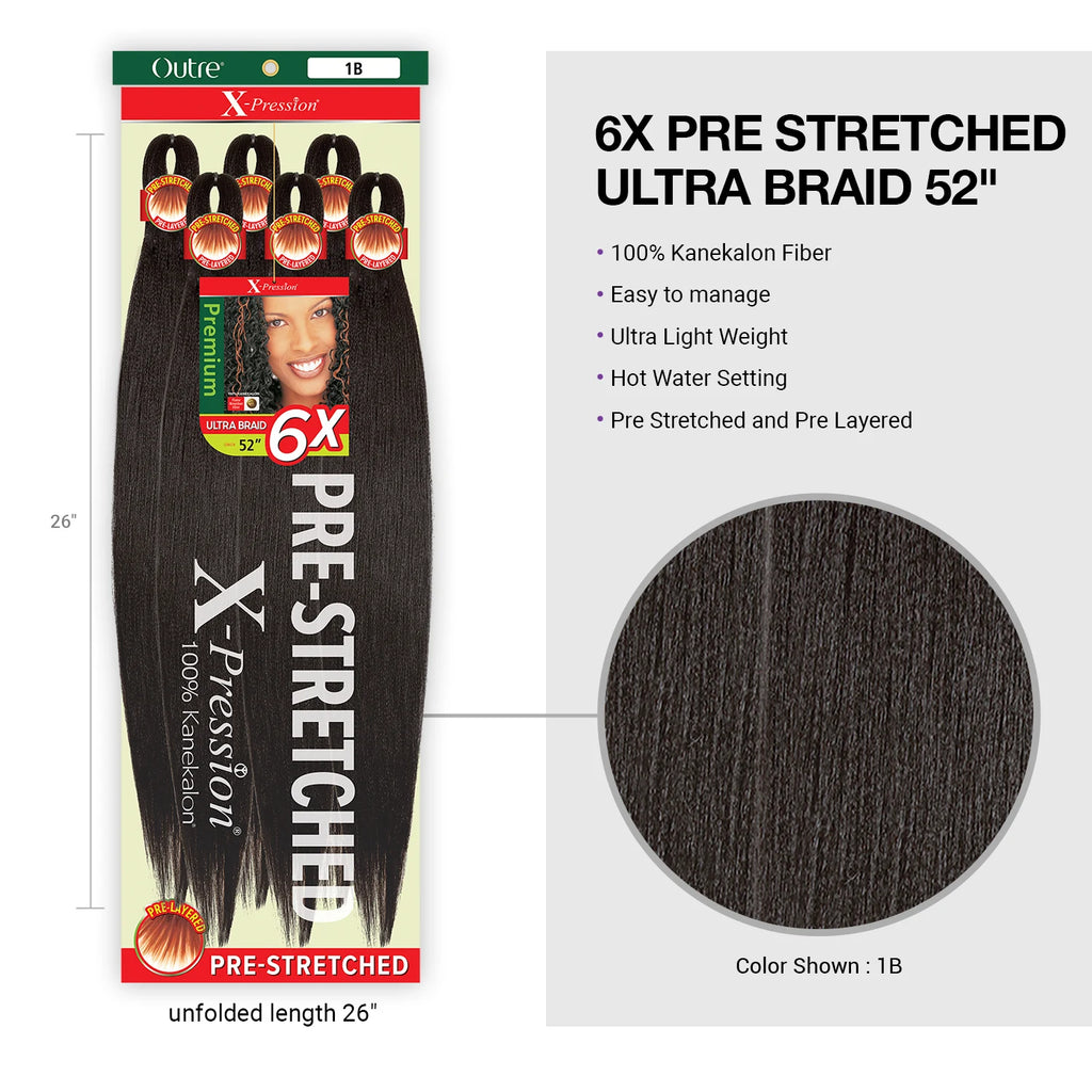 Outre Synthetic Braids X-Pression Kanekalon 6X Pre Stretched Ultra Braid 52"