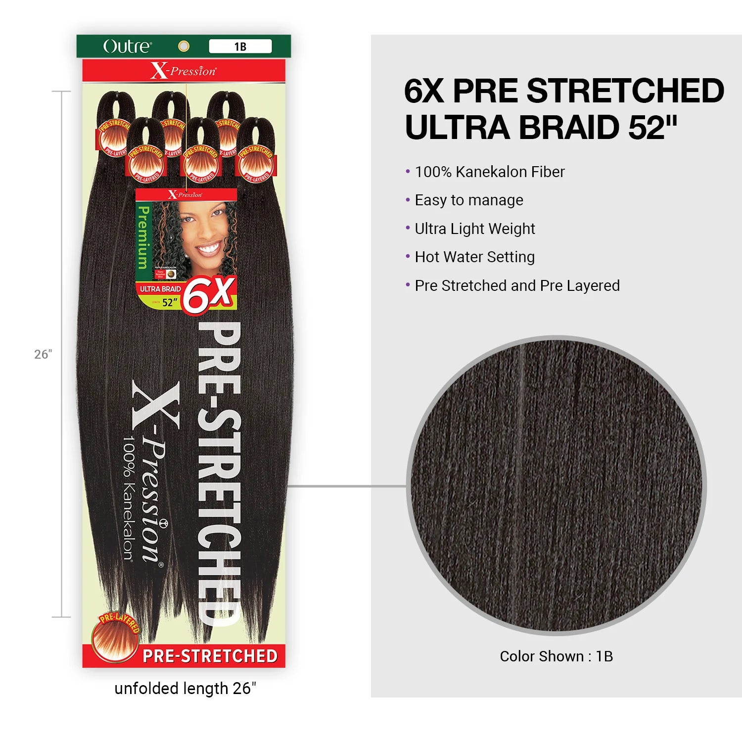 Outre Synthetic Braids X-Pression Kanekalon 6X Pre Stretched Ultra Braid 52"