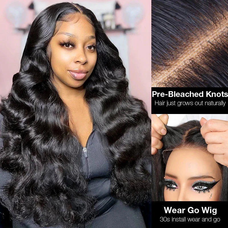 Wear and Go Glueless Wigs Human 26 Inch 13x4 Glueless Body Wave Wigs Human Hair 180% Density Natural Black for Women Pre Plucked