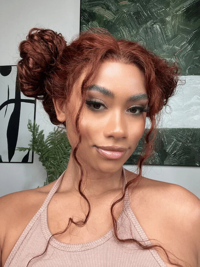 18 Inch Brazilian Glueless Reddish Brown Deep Wave Frontal Wig 180% Density Copper Red Curly 13x4 Lace Frontal Human Hair Wig