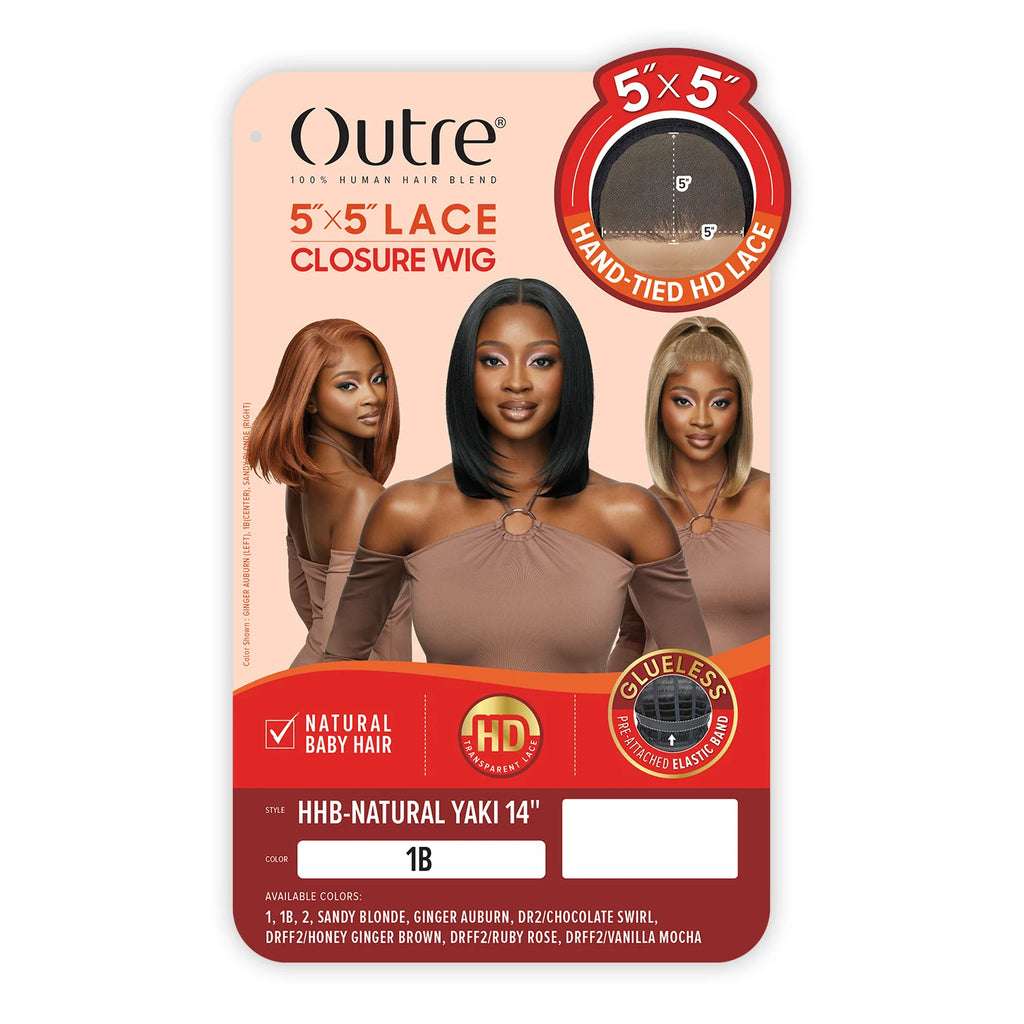 Outre Human Hair Blend Glueless HD 5X5 Lace Closure Synthetic Wig HHB-Natrual Yaki 14"