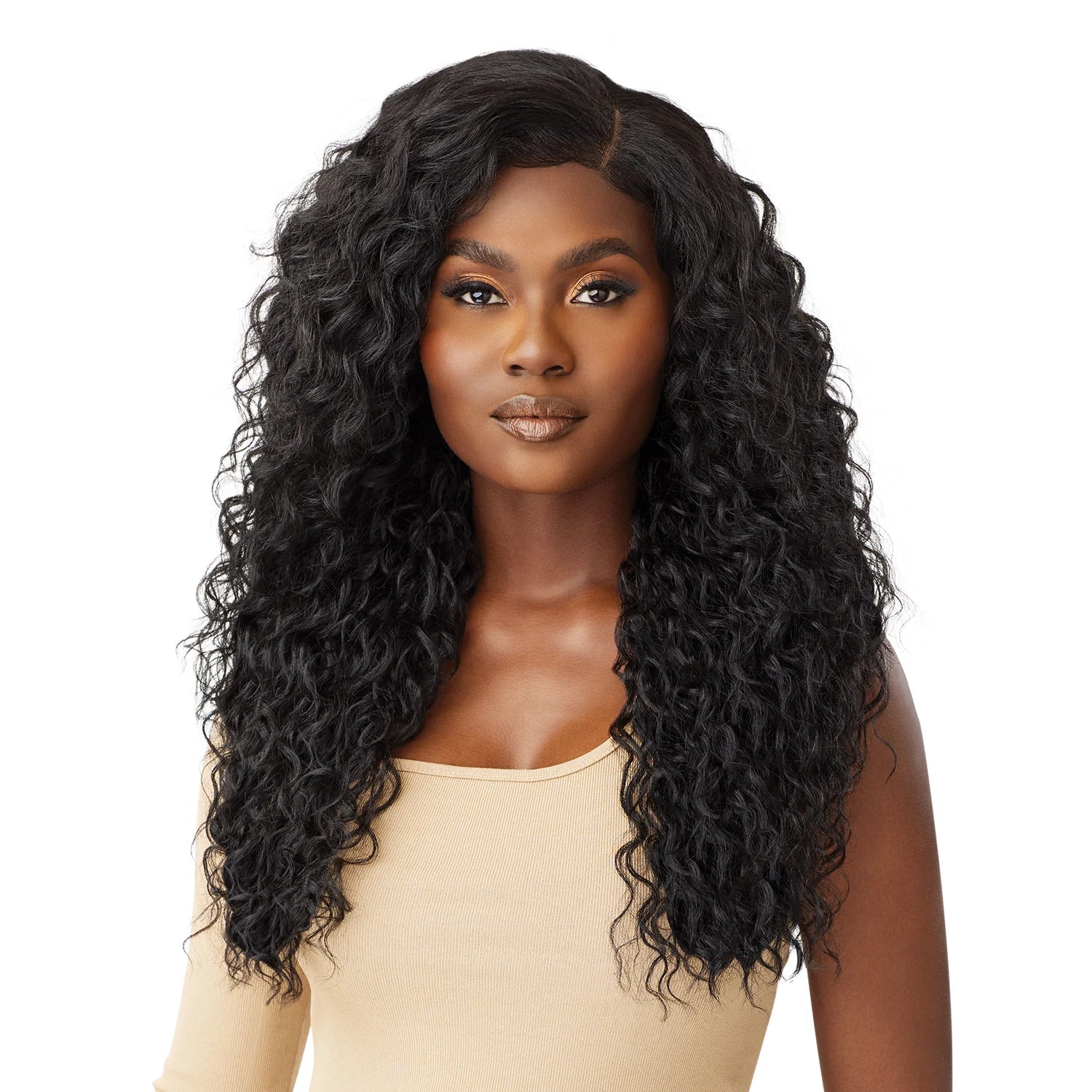 Outre Human Hair Blend Glueless HD 5X5 Lace Closure Wig Malaysian Deep 26" - Deep Curl Style, Soft & Smooth, Luxurious Length