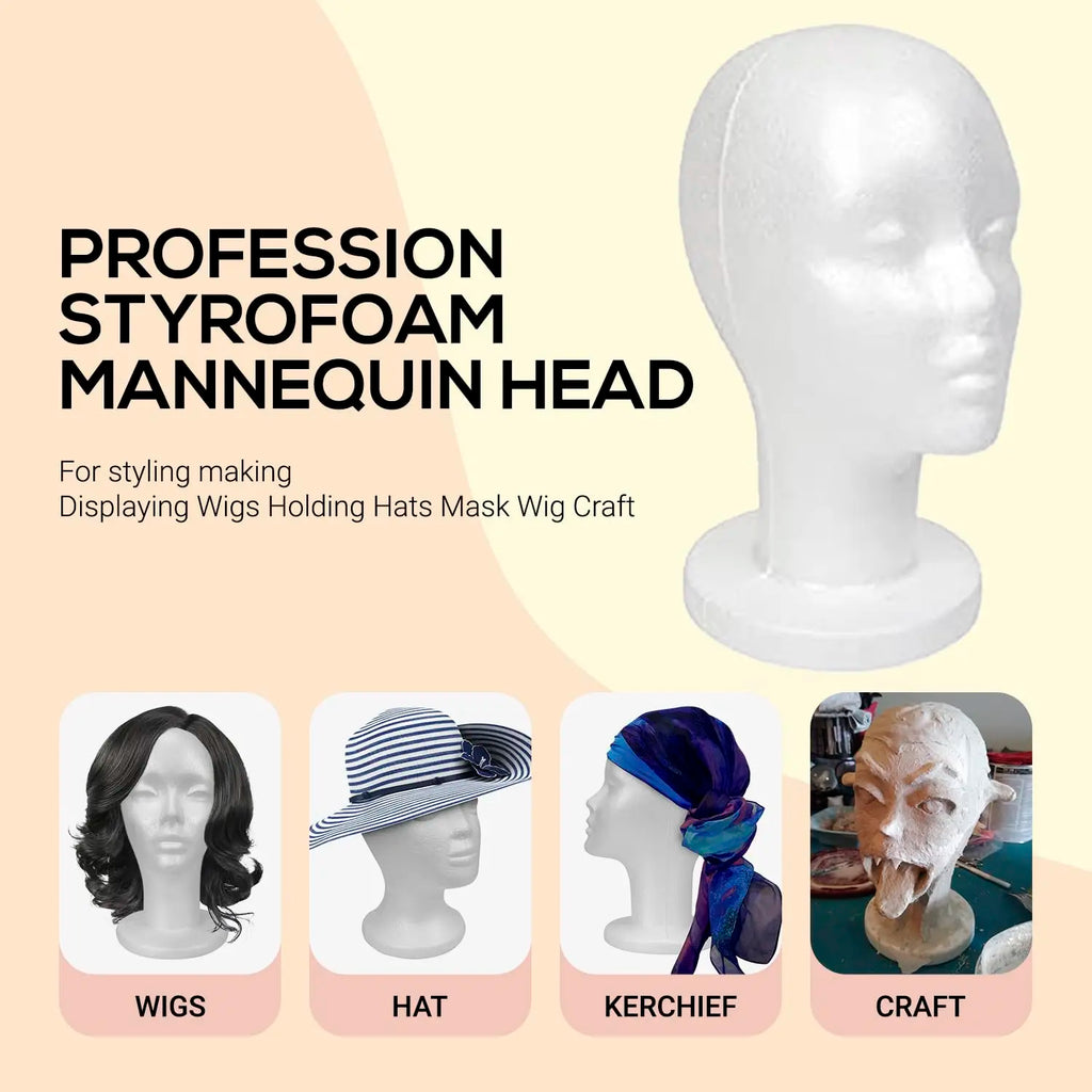 Studio Limited White Styrofoam Mannequin Head - Lightweight, Ideal for Styling, Displaying Wigs